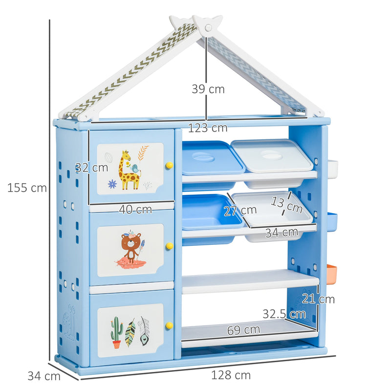 HOMCOM Kids Storage Unit Toy Box Organiser Book Shelf with shelves storage cabinets storage boxes and storage baskets Blue w/