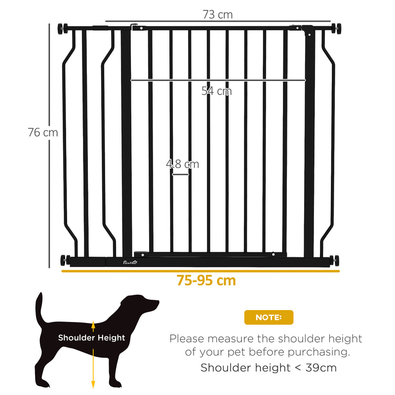 PawHut Dog Gate Wide Stair Gate w/ Door Pressure Fit, 75-95W cm, Black