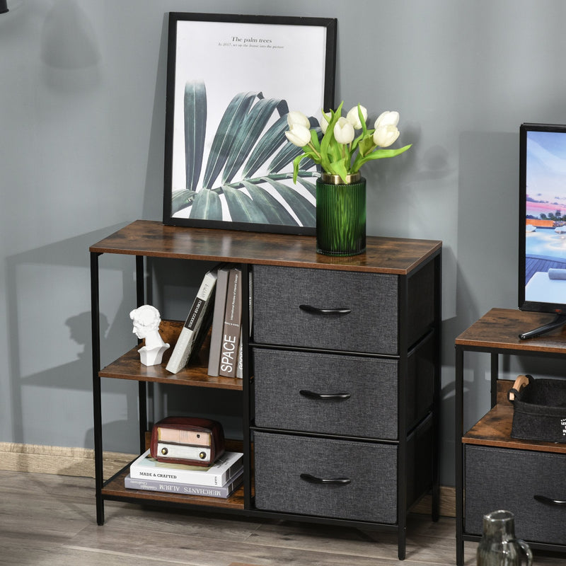 Chest of Drawers Storage  Dresser Cabinet Organizer with 3 Fabric Drawers and 2 Display Shelves for Living Room Bedroom Hallway Black OrganizerBlack