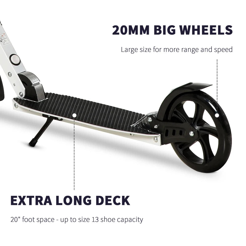 HOMCOM Folding Kick Scooter with Brakes - White