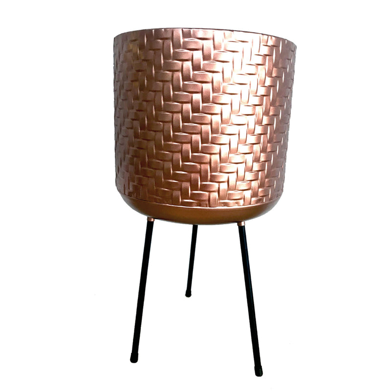 Palma Indoor Woven Effect Metal Planter with Black Metal Legs - Copper