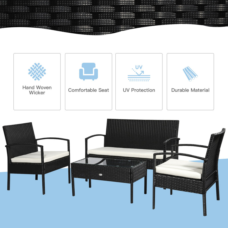 Outsunny 4 Pieces Outdoor PE Rattan Corner Sofa with Cushions - Black