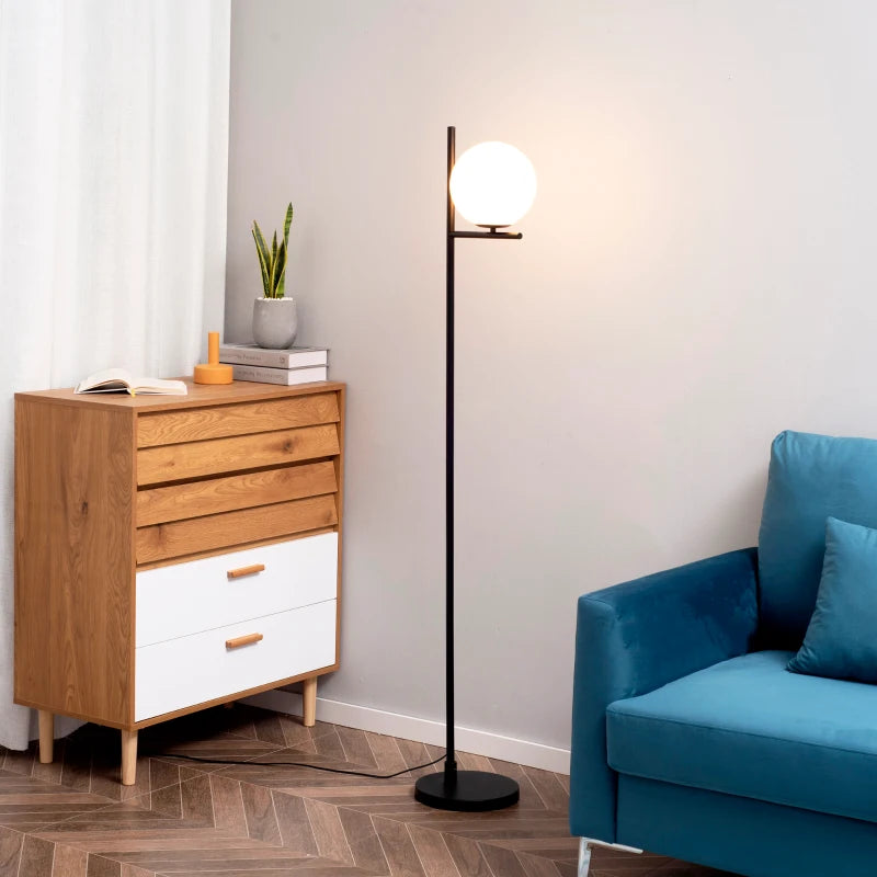 HOMCOM Modern Metal Floor Lamp with Sphere Light 159cm - Black