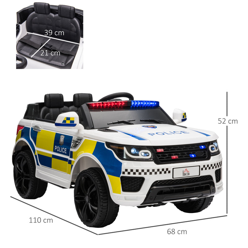 HOMCOM Kids Electric Ride On Police Car 12V - White