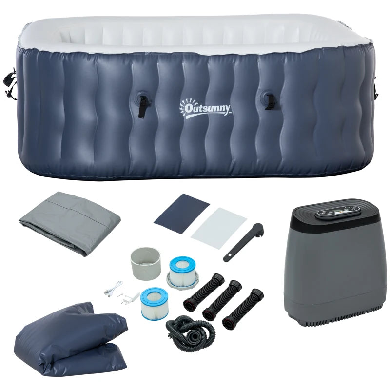 Outsunny Inflatable Hot Tub Spa Square for 4-6 People 180cm - Dark Blue