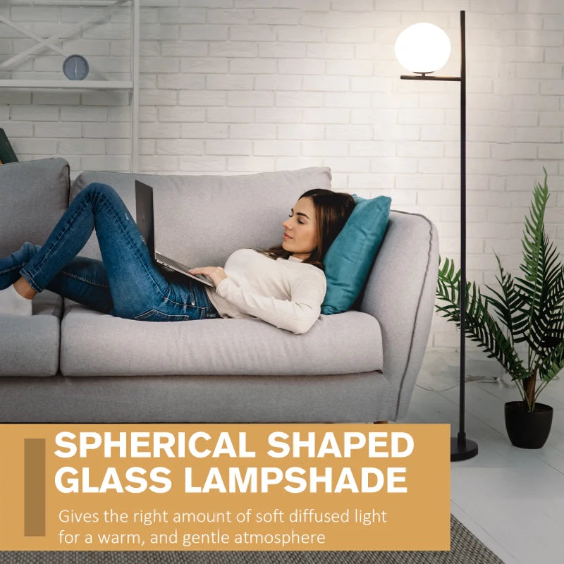 HOMCOM Modern Metal Floor Lamp with Sphere Light 159cm - Black