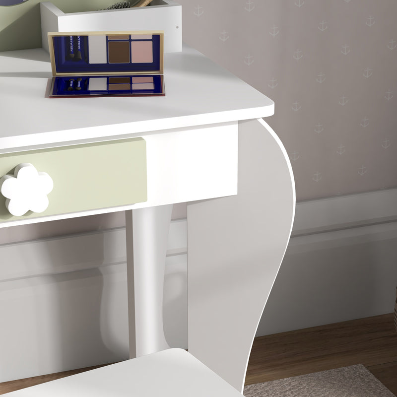 ZONEKIZ Kids Vanity Table Set, Beauty Flower Design, for Ages 3-6 Years - White