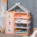HOMCOM Kids Storage Unit Toy Box Organiser Book Shelf with shelves storage cabinets storage boxes and storage baskets Orange w/