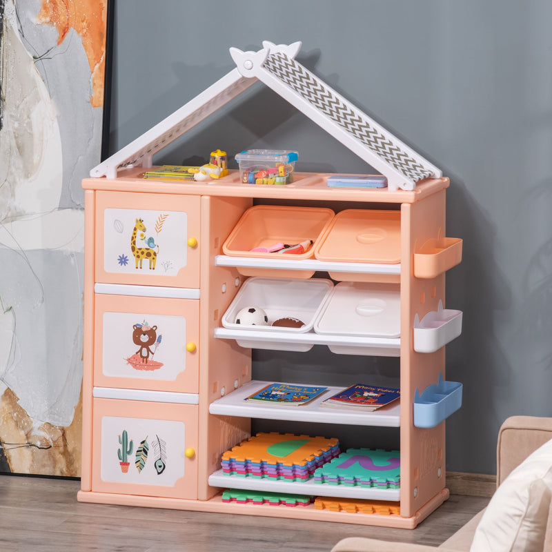 HOMCOM Kids Storage Unit Toy Box Organiser Book Shelf with shelves storage cabinets storage boxes and storage baskets Orange w/