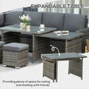 Outsunny 10-Seater Sofa Sectional W/ Cushioned Seat, Footstools and Glass Table