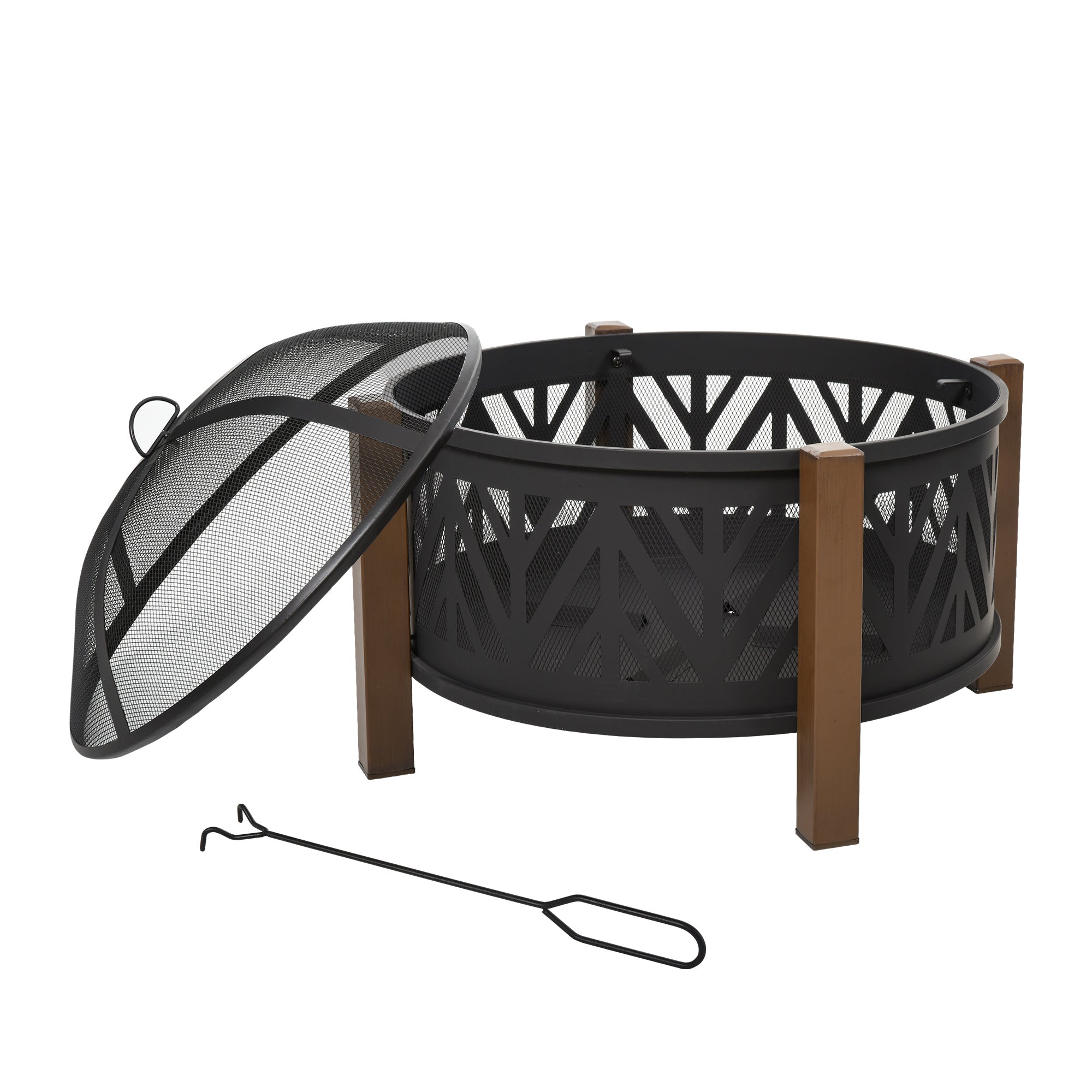 Outsunny 78cm 2-In-1 Outdoor Fire Pit & Firewood BBQ Garden Cooker Hea