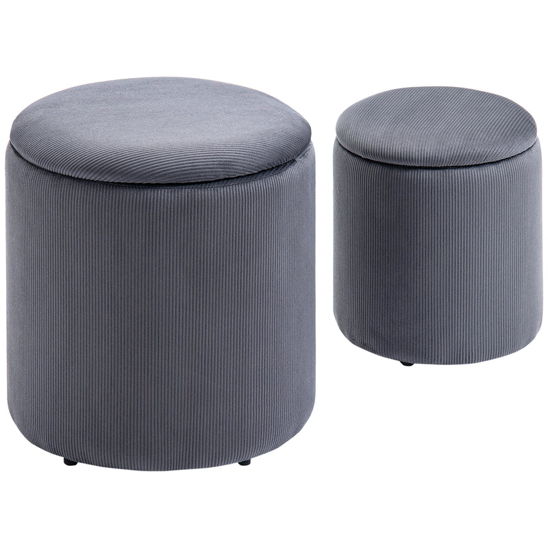 HOMCOM Modern Fabric Storage Ottoman with Removable Lid, Set of 2, Grey