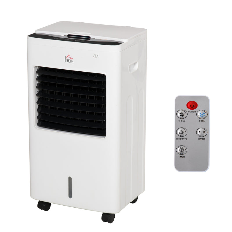 Portable Air Cooler Evaporative Cooler Humidifier with Ice Crystal Box Remote Controller 7.5 Hour Timer 3 Mode 3 Speed Swing and Ice Cooling Function for Bedroom Dorm Office White 9 Settings Fan