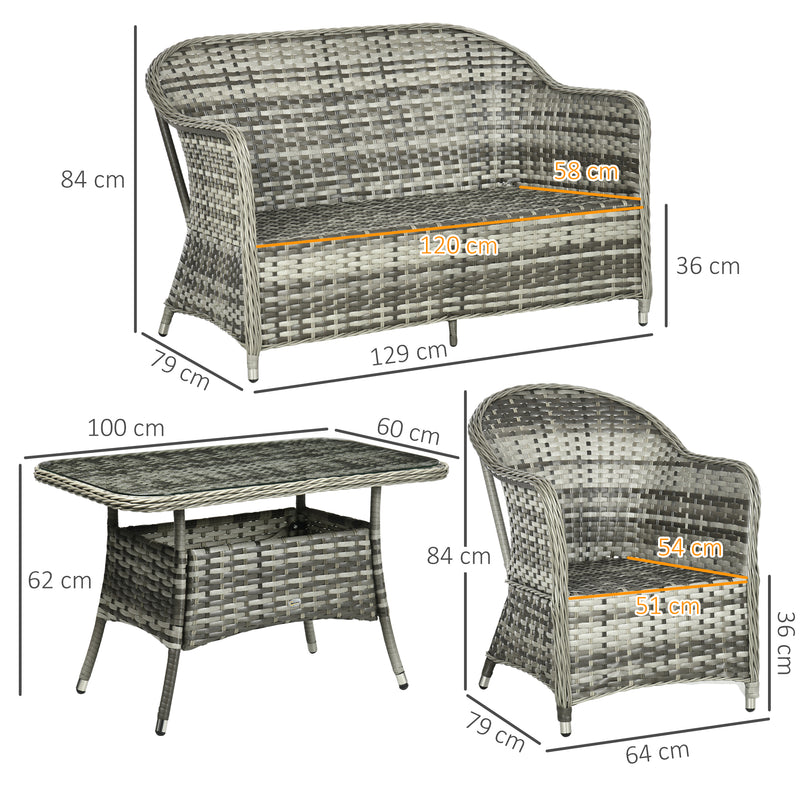 Outsunny 4 PCS Rattan Garden Furniture, Padded Cushions Conversation Sofa Set