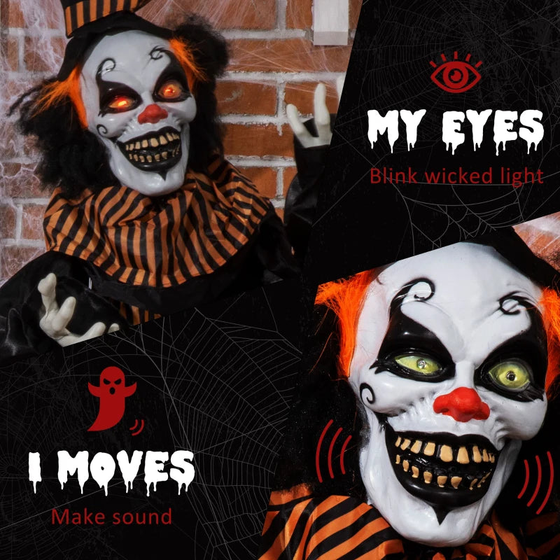 Halloween Outsunny 67" Life Size Outdoor Talking Circus Clown Light Up Eyes, Laughter