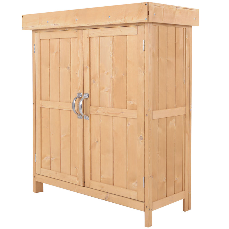 Outsunny Wooden Garden Shed Double Door Tool Storage House, 74x43x88cm, Natural