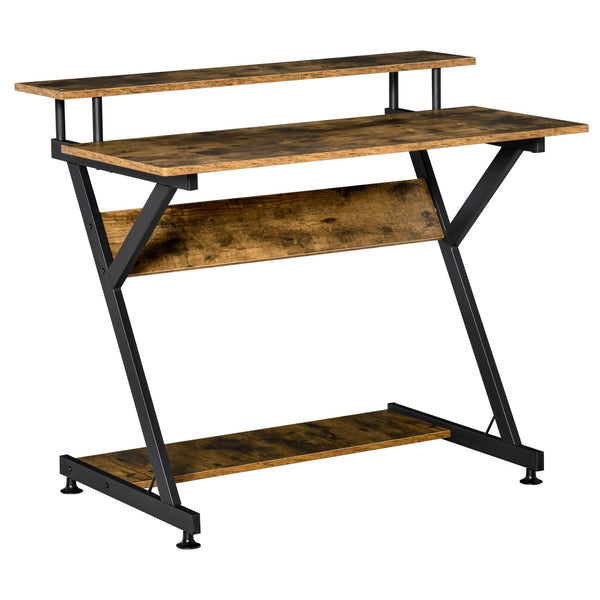 Computer Desk with Monitor Shelf and Storage R Shaped Gaming Study Writing Table for Home Office Brown Office