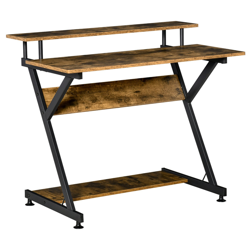Computer Desk with Monitor Shelf and Storage R Shaped Gaming Study Writing Table for Home Office Brown Office