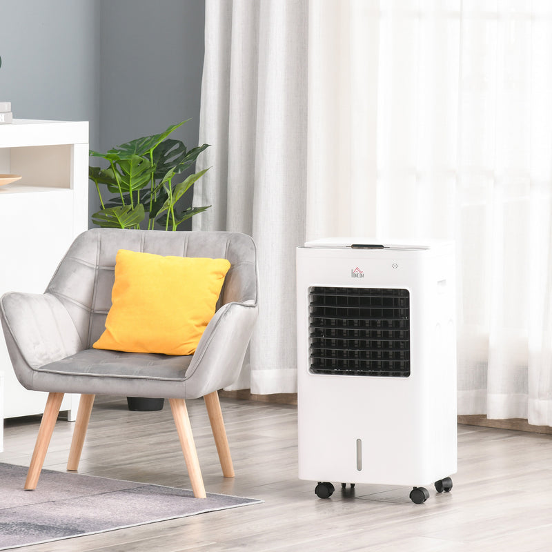 Portable Air Cooler Evaporative Cooler Humidifier with Ice Crystal Box Remote Controller 7.5 Hour Timer 3 Mode 3 Speed Swing and Ice Cooling Function for Bedroom Dorm Office White 9 Settings Fan