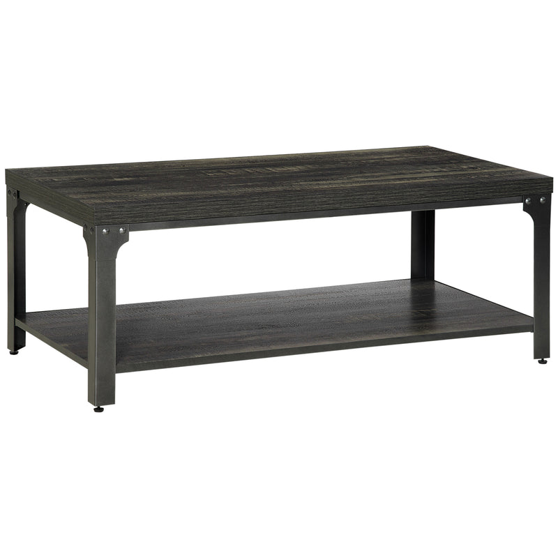 HOMCOM Rustic Coffee Table, 2-Tier Centre Table W/ Storage and Steel Frame