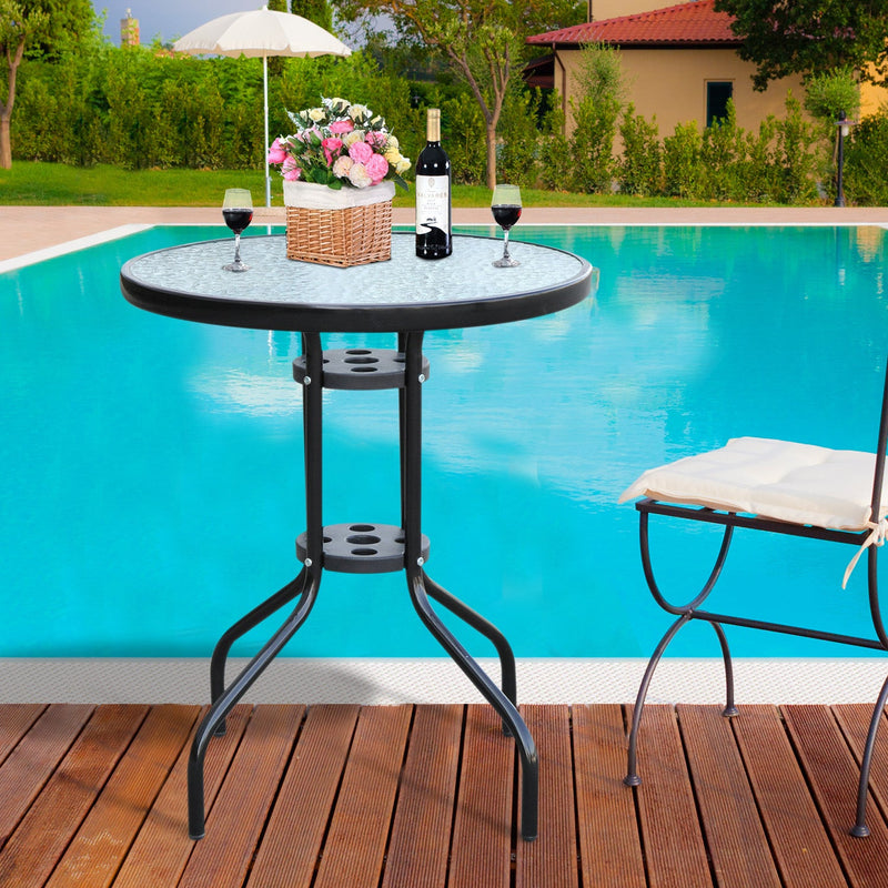 Outsunny Glass Top Patio Table - Black