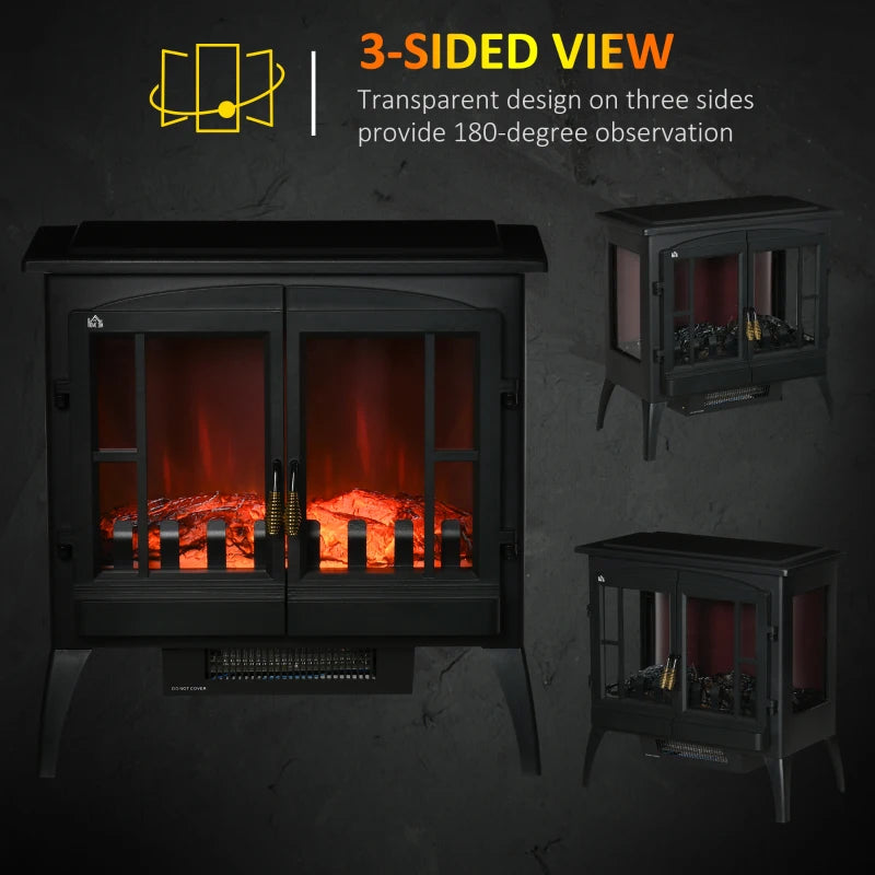 HOMCOM Electric Fireplace Heater with LED Flame Effect - Black
