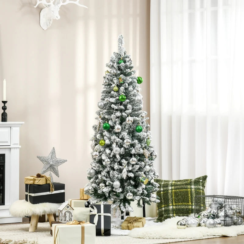 HOMCOM Christmas Tree Snow Flocked Slim 5' with Pinewood Base