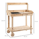 Outsunny Wooden Potting Bench Work Table with 2 Removable Wheels, Sink, Drawer & Large Storage Spaces, 92x45x119cm