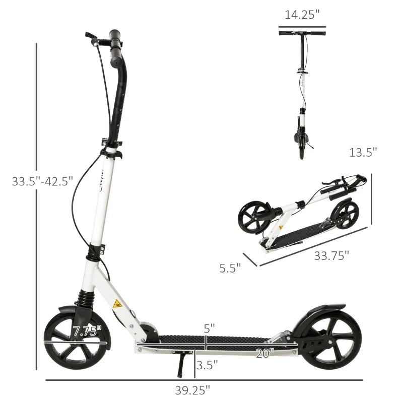 HOMCOM Folding Kick Scooter with Brakes - White