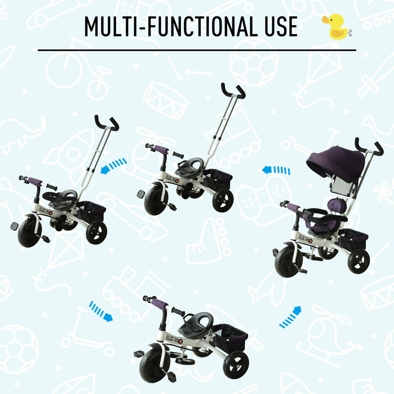 HOMCOM Baby Tricycle with Handle - White Purple