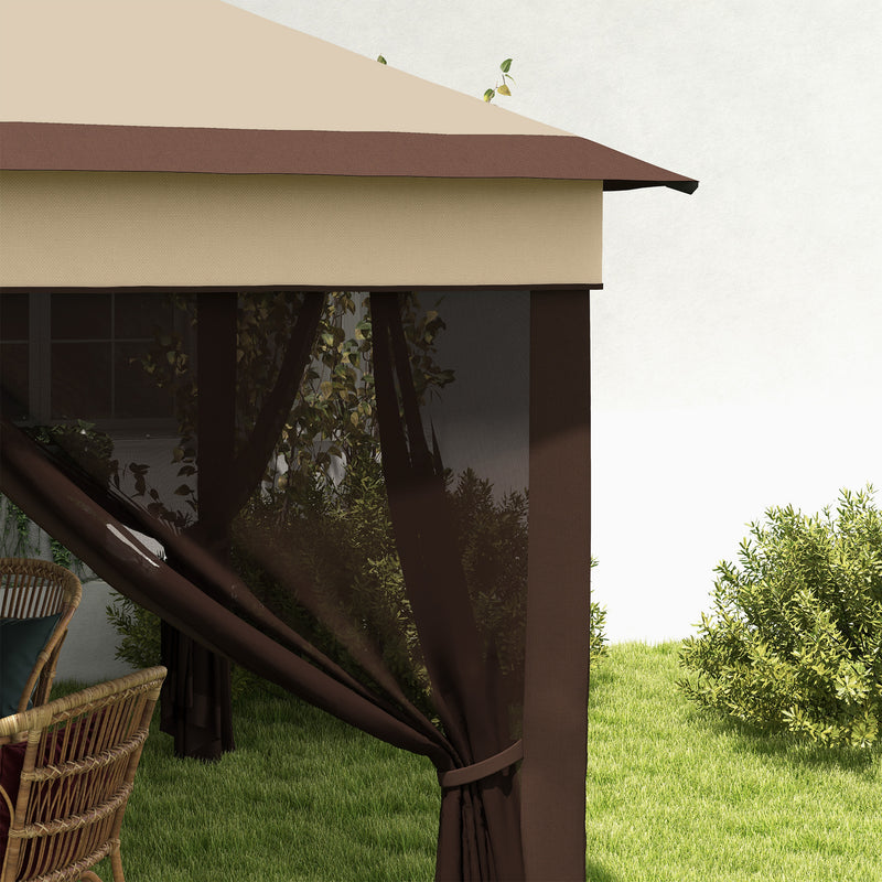 Outsunny 3 x 3(m) Pop Up Gazebo Tent with Netting, Height Adjustable, Beige