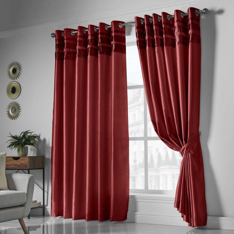 Denver Lined Eyelet Curtains - Red