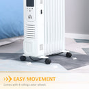 HOMCOM 2180W White Oil Filled Radiator, 9 Fin Portable Heater w/ Timer Remote Control White Safety Cut-Off and Remote Control White Radiator Settings