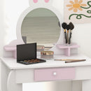 ZONEKIZ Kids Dressing Table with Mirror and Stool, Drawer, Storage Shelf - White