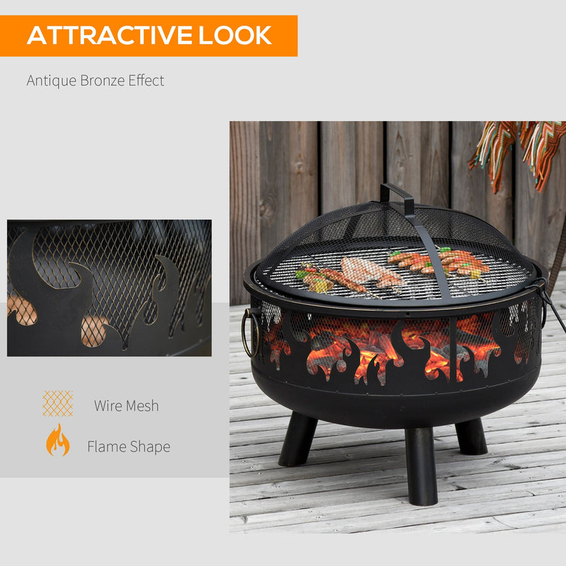 Outsunny Outdoor Fire Pit with Grill Cooking Grate W/ Cover Fire Poker Yard Bonfire Patio