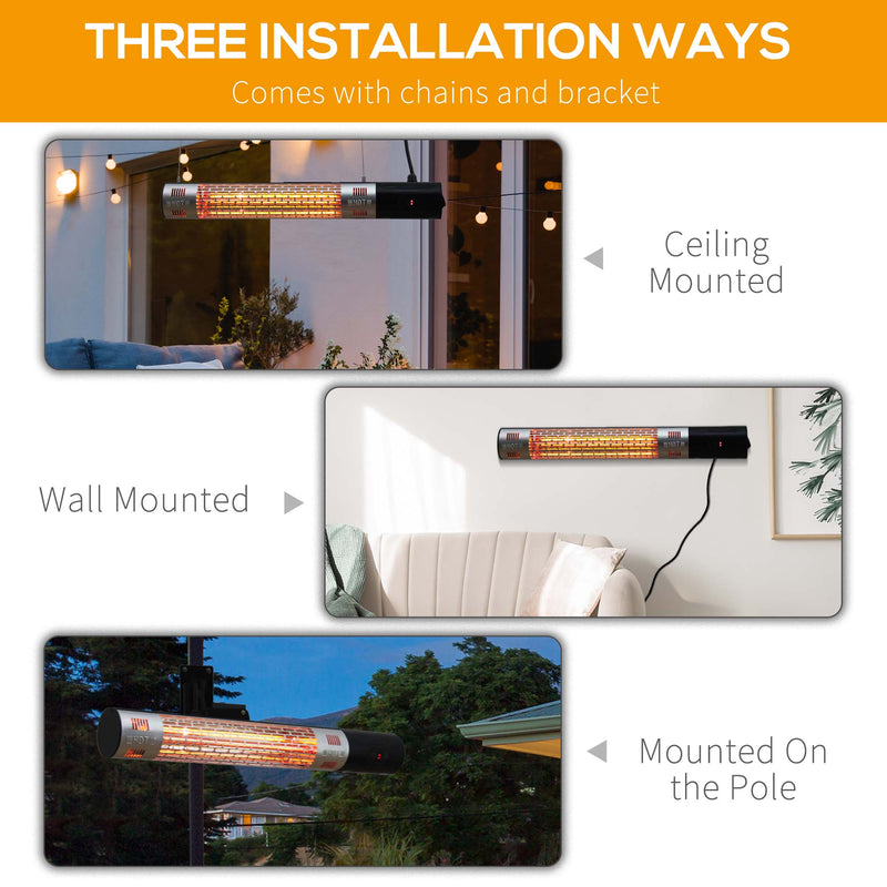 Outsunny Outdoor Wall Mount Electric Halogen Heater 1500W-Black