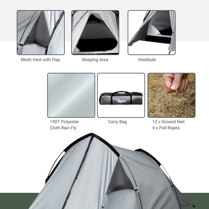 Outsunny 1-2 Person Camping Tent - Grey