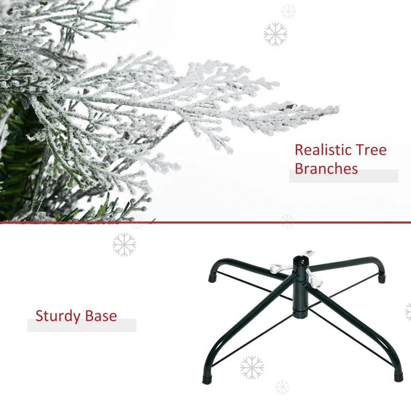 HOMCOM Christmas Tree Pencil Snow Flocked 6' with Realistic Cypress Branches