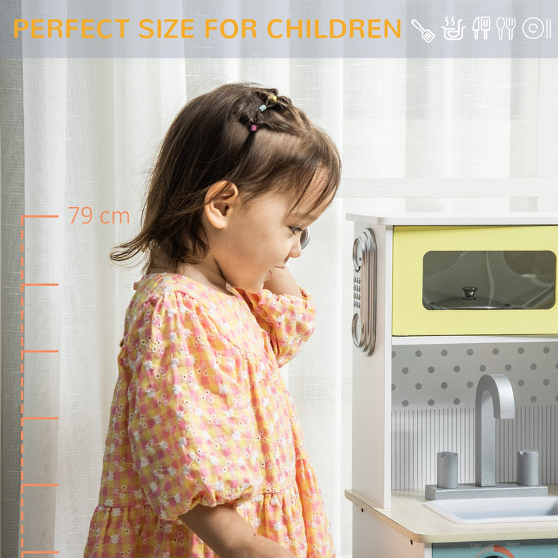 Kids Kitchen Play Cooking Toy Set w/ Sink, Telephone, Gift for Boys & Girls