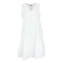 Betty Kay V-Neck Tiered Linen Dress with Pockets - White