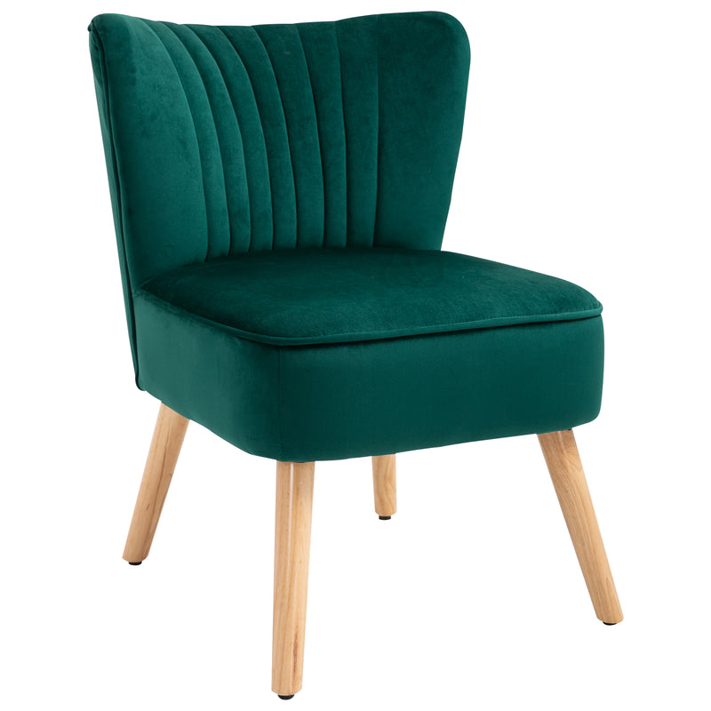 HOMCOM Velvet Accent Chair Occasional Tub Seat Padding Curved Back with Wood Frame Legs Home Furniture Green