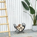 Outsunny Metal Arced Firewood Log Holder Indoor Outdoor Folding Firewood Rack Fireplace Wood Storage Shelf w/ Leaf Pattern Design, Black, 43.5W x 36.5D x 41H cm