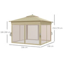 Outsunny 3x3(m) Pop Up Gazebo w/ Solar-Powered LED Lights Curtain Netting Khaki