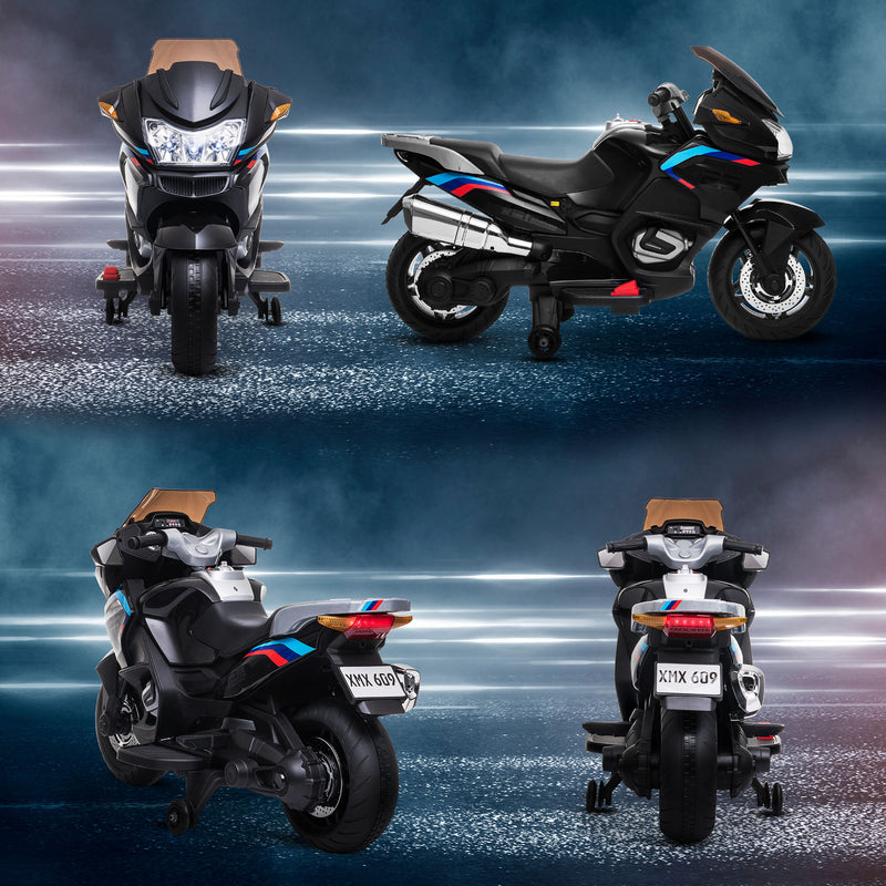 HOMCOM Kids Electric Ride On Motorcycle Bike with Training Wheels 12v - Black