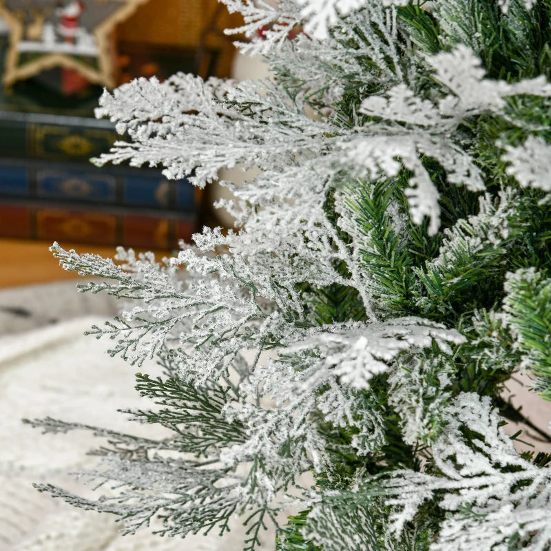 HOMCOM Pencil Snow Christmas Tree Flocked 6' with Realistic Cypress Branches