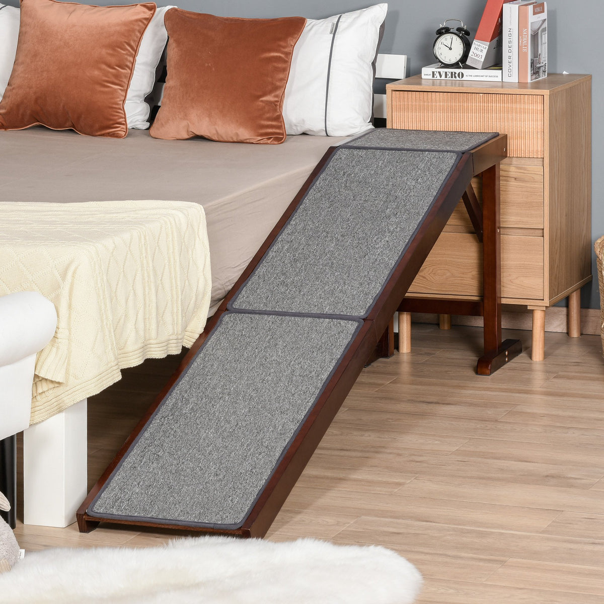 PAWBLISS Adjustable Dog Ramp For Beds & Couches - 6 Height Settings (12.2-25.5"), Solid Wood, Supports 200lbs, Non-Slip Carpet