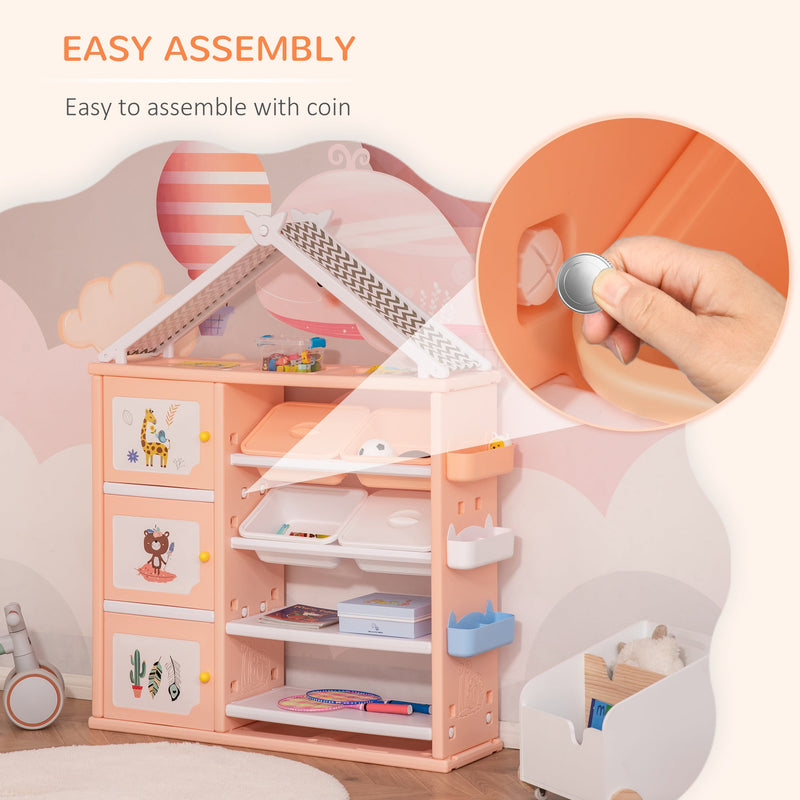 HOMCOM Kids Storage Unit Toy Box Organiser Book Shelf with shelves storage cabinets storage boxes and storage baskets Orange w/