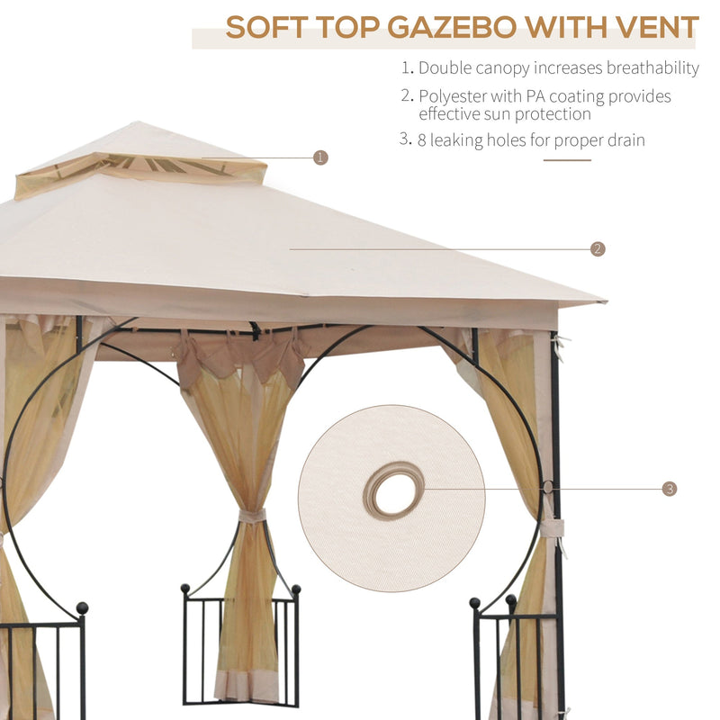 Outsunny 3 x 3(m) Garden Gazebo Patio Party Tent Shelter Outdoor Canopy Double Tier Sun Shade Metal Frame Netting Beigee