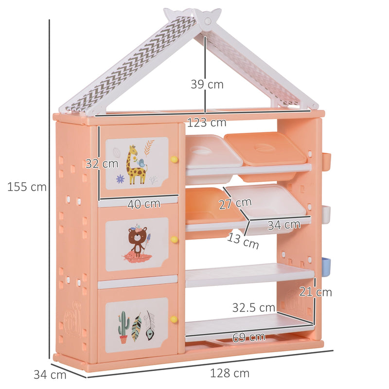 HOMCOM Kids Storage Unit Toy Box Organiser Book Shelf with shelves storage cabinets storage boxes and storage baskets Orange w/