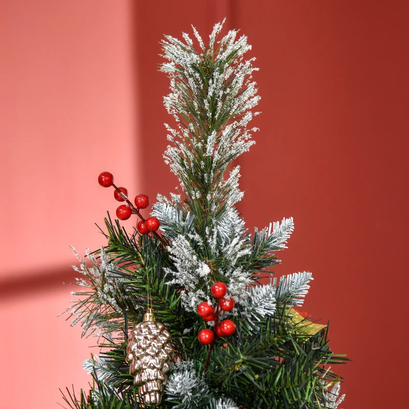 HOMCOM Christmas Tree Snow Dipped Slim 6' with Pine Cones & Berries